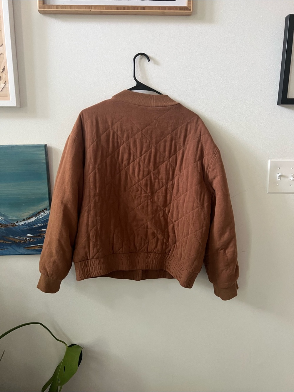 Promesa Brown Quilted Bomber Jacket Women’s Large Rust Boho Lightweight - Picture 3 of 4